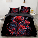 Home Rose 3D prinditud mustriga 3 tk &uuml;he kaheinimesevoodiga, Queen tekikattega padjap&uuml;&uuml;ri voodipesukomplekt DE 135x200cm