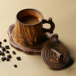 Vintage K&auml;sitsi Valmistatud Keraamiline Kohvitass ja Alustass Komplekt Kaane jaoks &ndash; Maamees Puut&uuml;ve Kruus Pour Over'i ja Latte Art'i jaoks 1 Set