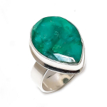 Emerald(Simulated) 925 Sterling Silver Jewelry Ring Size 6.5 p5v31
