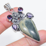 Natural Imperial Jasper, Amethyst 925 Sterling Silver Jewelry Pendant 2.36 v5z55