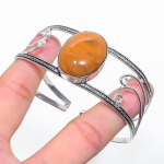 Natural Fossil Coral Gemstone 925 Sterling Silver Cuff Bangle Adjustable z1g16