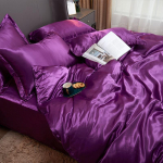 Imiteeritud siidist 4-osaline voodipesukomplekt: Tekikate, Pingulduslinik, Sile J&auml;&auml;siidi tunne 1.2m bed: Duvet 1.5*2.0m Sheet Set (3-piece) lilla