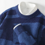 Meeste puhasvillane &uuml;mmarguse kaelusega kampsun - S&uuml;gis/Talv Mood, Vabaaja & Soe kootud pullover XXL tumesinine v&auml;rv