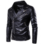 Meeste rev&auml;&auml;riga t&otilde;mblukuga nahkjakk Trend Loose Biker Jacket PU jope 5XL