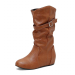 Moodsad Naiste Keskmise S&auml;&auml;rega Saapad PU Volditud Saapad Naiste &Uuml;mara Ninaga Kingad Lakoonilised K&otilde;rgust T&otilde;stvad Lamedad Kingad S&uuml;gis Talv Suurus 34-50 34 kollane