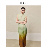 HECO Smaragdroheline Maaliline Uus Hiina Stiilis Gradatsiooniline Taimetr&uuml;kiga Qipao Kleit M
