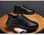 Kevadised Nahast Tennised Punased Vabaajajalatsid Hip Hop Rula Jalan&otilde;ud Meestele Mugavad Paksude Taldadega Tennised Meestele Mustad Spordijalatsid 39 must