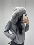 Pikkade varrukatega kapuutsiga kampsun karvase kraega S&uuml;gis ja talv Sise- ja pealiskate Kaheotstarbeline Naiste &uuml;hev&auml;rviline lukuga pluus Kitsas kootud naiste kardigan one size must