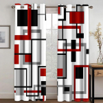 Odavad abstraktsed geomeetrilised punased moodsad aknakardinad elutoale magamistoale vannitoale, k&ouml;&ouml;giuksele, kodukaunistused, 2 t&uuml;kki (110W240H)x2(CM)&Grommet Top