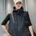 Naiste suvine vaba l&otilde;ikega kapuutsiga vest, &otilde;huke sektsioon, v&auml;lispordi jaoks, &uuml;hev&auml;rviline, l&uuml;hike sektsioon, p&auml;ikeses&auml;rk 4XL must