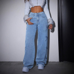 Naiste teksap&uuml;ksid Lilleprindiga Jeans K&otilde;rge v&ouml;&ouml;koht Pestud Kulunud Sirged P&uuml;ksid Vintage P&otilde;randapikkusega Streetwear Laiad P&uuml;ksid XXL sinine