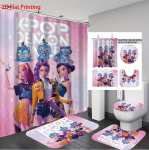 4 tk K-Pop deemonik&uuml;tid tr&uuml;kitud vannitoa 4-osaline komplekt 180X180 veekindel du&scaron;ikardin, p&otilde;randamatt, tualetimatt, U-kujuline matt