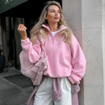 Uus Stiil Mood Vaba Pullover Kapuutsiga Polarfliis Pluus Pusas&auml;rk Streetwear Naised L roosa
