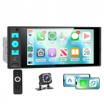 Hodozzy Autoraadio juhtmevaba Auto MP5 FM Rooliga V&auml;rviline &Uuml;he DIN 1-DIN CarPlay/Android Peegeldamine, 6-tollise In-Cell Puuteekraaniga, M&auml;ngija,
