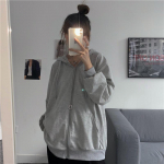 Naiste kapuuts, &uuml;hev&auml;rviline lukuga tasku, suur Harajuku korea kampsunid Naiste pikkade varrukatega kapuutsiga t&auml;navar&otilde;ivad vabaaja topp XXL hall