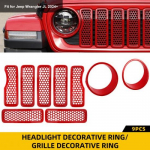 9x Red Front Grille ert Headlight Accessories Mesh Cover For Wrangler JL 2024