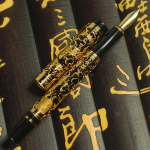 Jinhao 5000 Luksuslik Metallist T&auml;itesulepea Draakoni Tekstuuriga Nikerdus, Must & Kuldne &Auml;ri Kontorisse & Kooli & Koju Tindipliiats