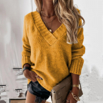 Vintage lahtise V-kaelusega naiste kampsun pikkade varrukatega &uuml;lem&otilde;&otilde;duline kootud pullover s&uuml;gis-talv elegantne Harajuku džemper kudumid XXL kollane