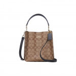 COACH Mollie BUCKET kl&otilde;pskinnitusega keskmine lukuga sahtliga messenger-kott &auml;mbrikott s&uuml;nteetilisest nahast &otilde;lakott 22 naiste mudel khaki ja must Basic Set+Yellow Counter Gift Box must/khaki