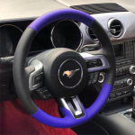 For Ford Mustang Mustang GT 2015- Hand-stitched non-slip Black Blue Leather wear resistant car Steering Wheel Cover 1
