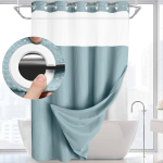No Hook Shower Curtain with Snap in Liner Wagonfly Double Layer Shower Curtain -Fabric Waterproof Inner Liner, White Cloth Shower Curtains Washable 72''W x 75''H ts&uuml;aan