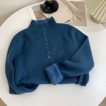 &Uuml;hes t&uuml;kis sametne sviiter naiste poolkaelusega pika magamise kootud kampsun, talvemoodne paksendatud sisemine pl&uuml;&uuml;sist džemper L sinine