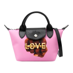 Longchamp X Toilerpaper Koost&ouml;&ouml; Kirjamuster Tr&uuml;kitud T&otilde;mblukuga Sulgemisega Taaskasutatud Pol&uuml;esterL&otilde;uend T&otilde;mblukuga K&auml;ekott Naiste T&otilde;mblukuga K&auml;ekotid Roosa 1500TPD018 Pink