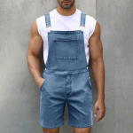 Meeste mood V-kaelus Nupptasku Pesuvesi Denim Reguleeritav L&uuml;hike rihm Kombinesoon S helesinine v&auml;rv