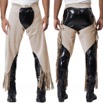Meeste Vintage Kauboi Chaps Reguleeritavad Pandlad Avatud K&uuml;ljega L&otilde;hestatud &Auml;&auml;ris Suede P&uuml;ksid Halloweeni & L&auml;&auml;ne Cosplayks (S-3XL) 3XL beež