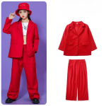 Laste lilla pintsakukost&uuml;&uuml;m T&uuml;drukutele 2 tk &Uuml;le suuruses pintsak ja laia s&auml;&auml;rega p&uuml;ksid Streetwear Hip Hop Tantsuesinemise riietus lavashowks Pidu 120cm punane