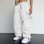 Meeste cargo p&uuml;ksid mitme taskuga, oversized, &uuml;hev&auml;rvilised, elastne, k&otilde;rge v&ouml;&ouml;koht, s&uuml;gava vahega, pahkluuni kinnitatud, pehmed, hingavad, hip-hop XXXL valge