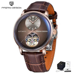 PAGANI DESIGN Skelett Tourbillon Meeste Mehaaniline K&auml;ekell Veekindel 50M Helendav K&auml;epael &Auml;ri Spordi Randmekell 1796 PD-1796 pruun