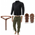 Vintage renessansiaegne meeste kost&uuml;&uuml;mikomplekt satiins&auml;rgi ja retuusp&uuml;kstega festivalideks Black Top Green ,S