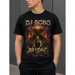Meeste DJ Bobo Beyond The Horizon Graafilise Tr&uuml;kiga T-s&auml;rk, L&uuml;hikeste Varrukatega &Uuml;mmarguse Kaelusega Pehme Puuvillasegu S&auml;rk Epilise Kotka ja P&uuml;ramiidi Kunstiga Kontserdihuvilistele S must