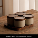 Jaapani keraamiline v&uuml;rtsipurkide komplekt: K&ouml;&ouml;gimaitseainekarp MSG, soola ja t&scaron;illi jaoks. Single Jar (with Lid and Spoon) brown