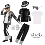 Laste Jackson Pop Star Jackson Cosplay Kost&uuml;&uuml;m Halloween Karneval Lavaesinemise R&otilde;ivad Hip Hop Tantsu Komplekt 3-4T(110) black