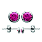 Les Tr&eacute;sors De Lily [M1092] - Boucles argent 'Unique' rubis argent&eacute; (rhodi&eacute;) - 5 mm Heleroosa