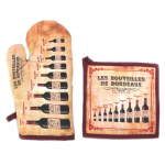 Les Tr&eacute;sors De Lily [N7962] - Set de gant + manique 'Les Bouteilles de Bordeaux' marron beež