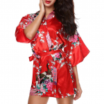 Siidist kuninglik lilleline naiste r&uuml;&uuml; Seksikas pulmakleit Magamisriietus &Ouml;&ouml;s&auml;rk Kimono hommikumantel M