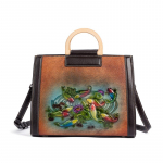 Johnature luksuslik k&auml;ekott Ehtsast nahast vintage naiste kott kala reljeefse k&auml;sitsi valmistatud veisenahast suure mahutavusega &otilde;lakotid pruun