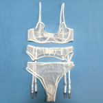 Uus naiste aluspesu Sexy Lace &Uuml;li&otilde;huke Push Up rinnahoidja komplekt, l&auml;bipaistev v&otilde;rgust Temptation pesu, 3-osaline komplekt rinnahoidjad+alusp&uuml;ksid+ripskoes M valge