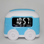 Laste suur bussi &auml;ratuskell Multifunktsionaalne elektrooniline kell Inglise ringh&auml;&auml;lingu edasil&uuml;kkamise lauakell temperatuurikalendri ekraaniga sinine