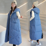 Pikk naiste puuvillane vest naiste talvine keskmine pikk Korea versioon kapuutsiga paksendatud vest talv XL sinine