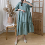 Johnature Vintage linasest naiste lihtsad kleidid Suvine vabaaja &uuml;hev&auml;rviline vaba naiste kleit One Size sinine