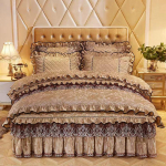 King-/queen-suurus/kahe suurusega pits, paksendatud tepitud voodi seelik tekikattega padjap&uuml;&uuml;r Neljaosaline komplekt, paks, soe tikandiga voodipesu kvaliteetne Twin 4pcs