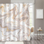 Luksuslikud kuldsed marmorist du&scaron;ikardinad, geomeetrilised triibud, kardinad vannitoatarvikute jaoks, komplekt vannikardin koos konksudega veekindel 180x200cm