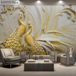 Tapeet Seintele 3D Fototapeet Seinapildid 3D Reljeef Kuldne Paabulinnu Taust Tapeet De Parede Kodukaunistus 200 cm(W) x 140 cm(H)