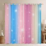 Vikerkaarekardinaga lipsuga v&auml;rvi pimendavad kardinad t&uuml;drukutele Magamistuba Twinkling Stars Elutuba Kodukaunistus vasakule ja paremale poolavatud W53.5 X H114cm X 2