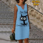 Naiste V-kaelusega suvine suurte silmadega praetud kassipoegade kleit vabaaja varrukateta mood vabaaja vabad seksikad kleidid, suur suurus XS-8XL XS