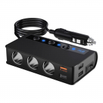 Auto Socket Lighter Splitter, 180W QC 3.0 autolaadija 12V/24V 3 pistikupesaga Max 6.6A 4-port Quick Charge USB, s&otilde;ltumatud l&uuml;litid ja pingen&auml;idik 12.7x7.62x3.05cm must